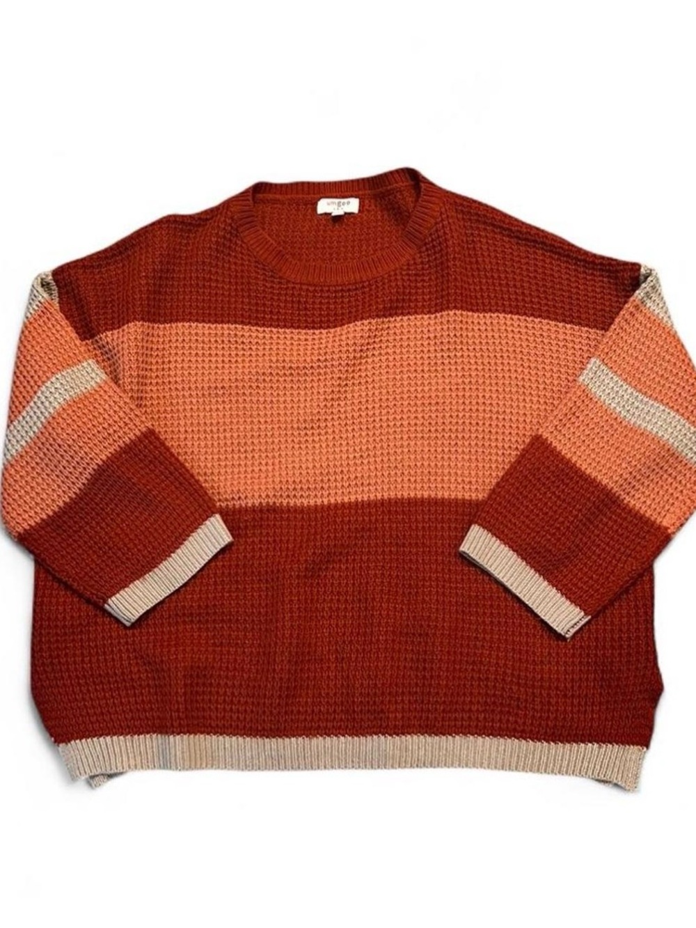 Umgee Colorblock Crewneck Sweater - Rust, Peach & Cream Trim